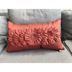 Stratford Home Rectangular decorative pillow w/pleated fabric rosettes Orange